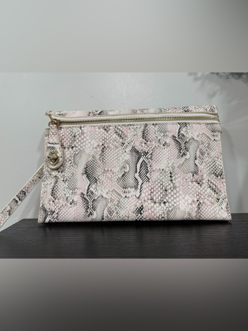 White House Black Market Pink Snakeskin-Print Wristlet Clutch